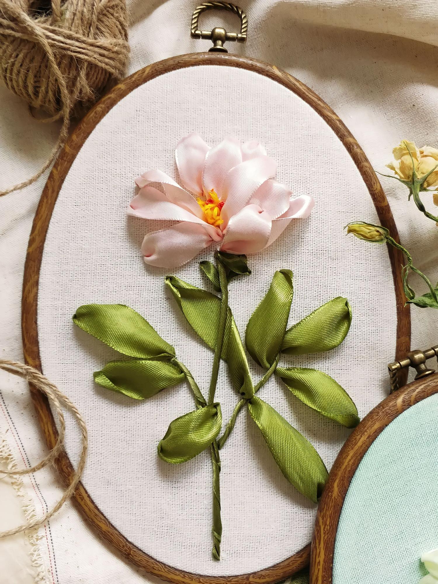 framed floral embroidery on linen